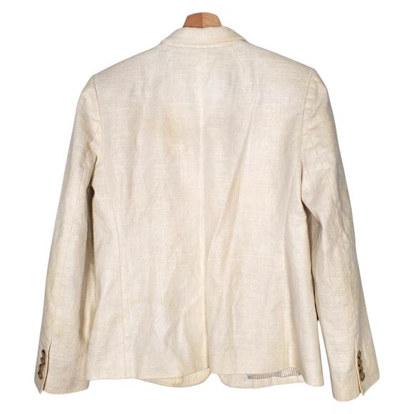 J. Crew Regent Blazer Jacket Metallic Linen Blend Career Ivory Cream Size 10 P - Picture 3 of 11